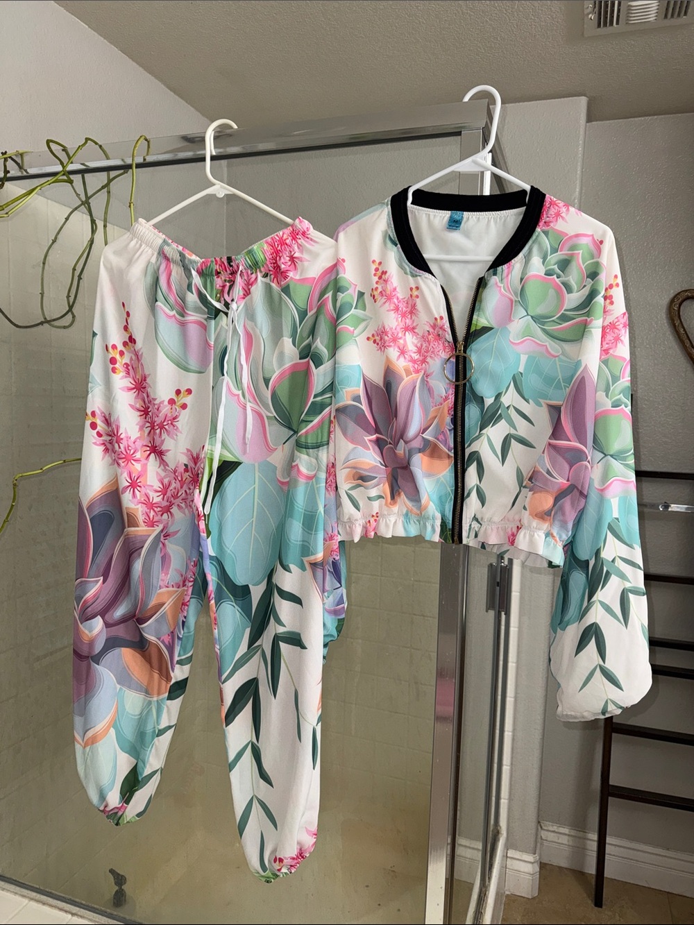 Floral Pastel Track Jogger Set - Pink & Mint